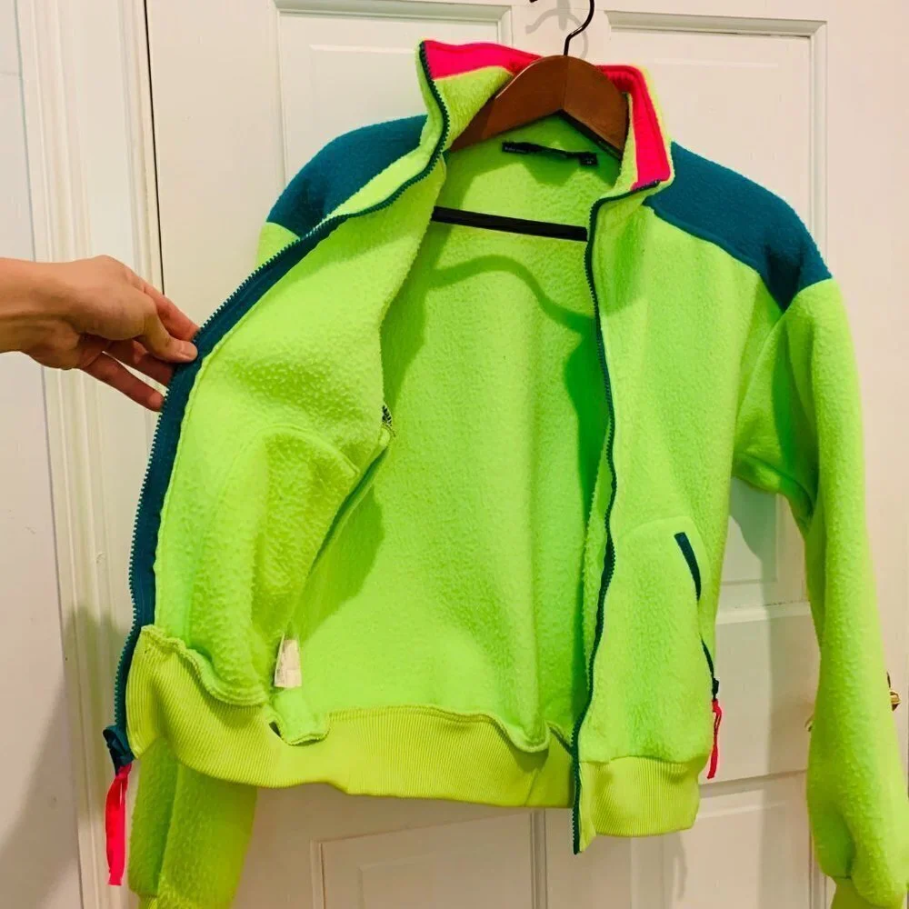 Vtg 80s Columbia Neon Fleece Jacket M Retro Pile Synchilla Ski Vaporwave 90s ACG